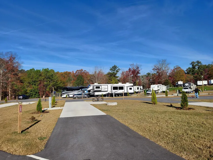 RV sites surrounded by trees at Atlanta South RV Resort