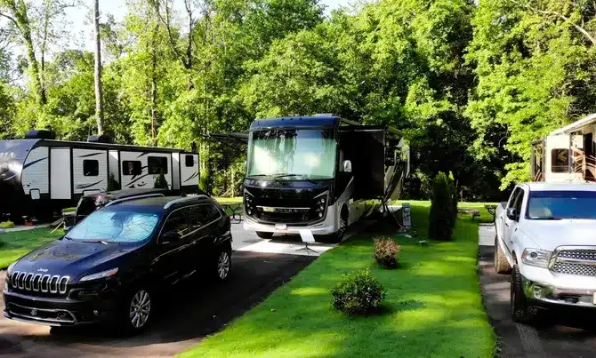 Premium RV site with a concrete pad at Atlanta South RV Resort