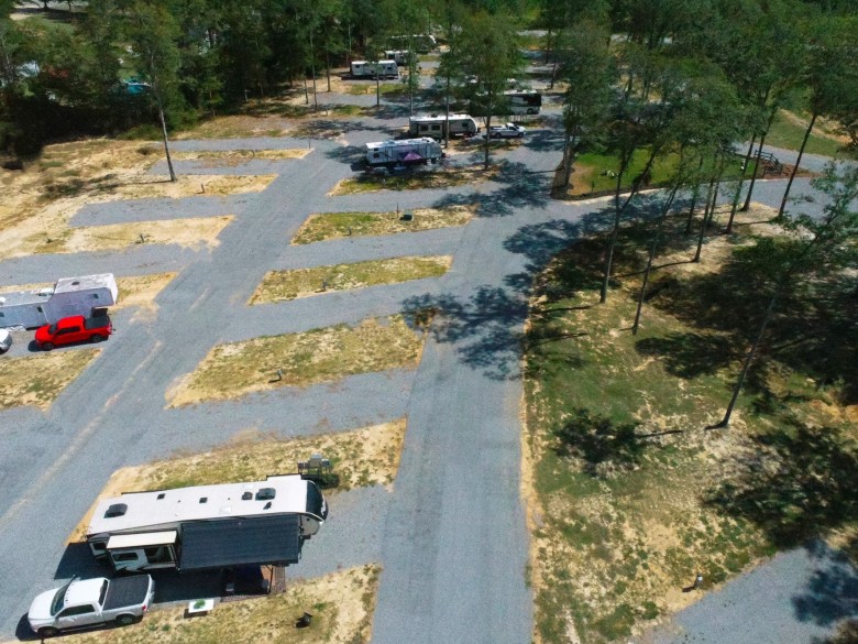 Aerial view of the newer camping section at 4 County RV Park & Campground