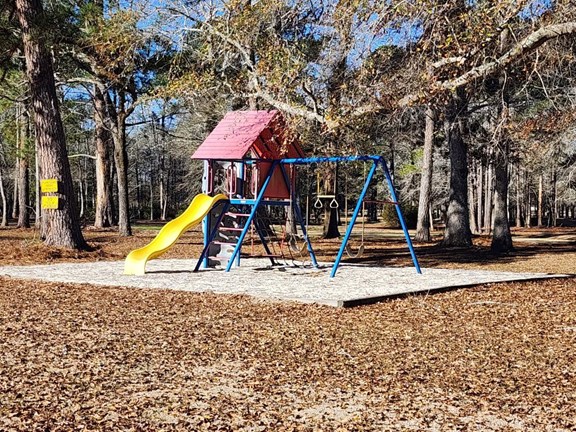 Playground with a slide and swings at Americus KOA Journey