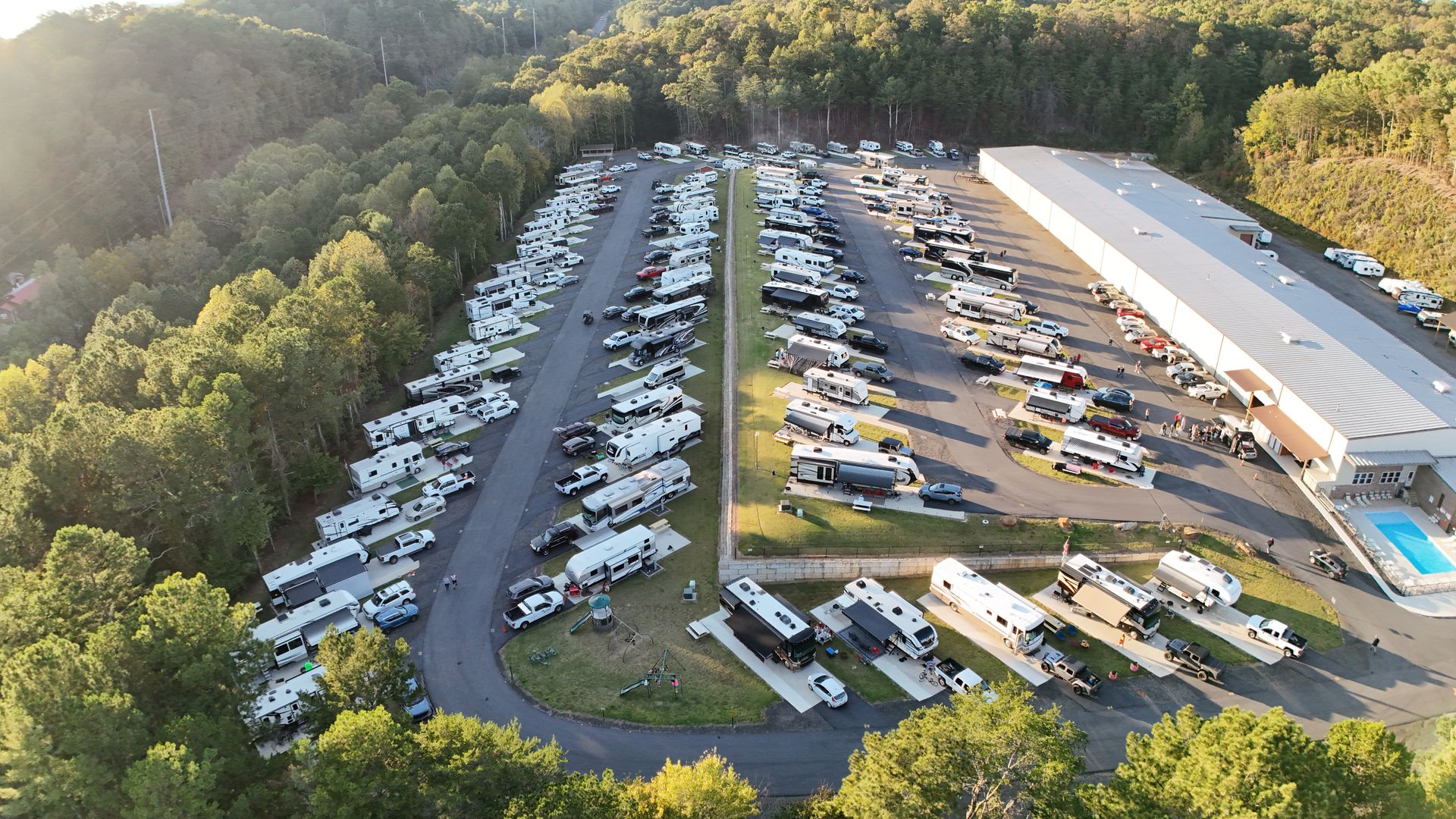 Aerial view of the campground layout at Apple Country RV Resort