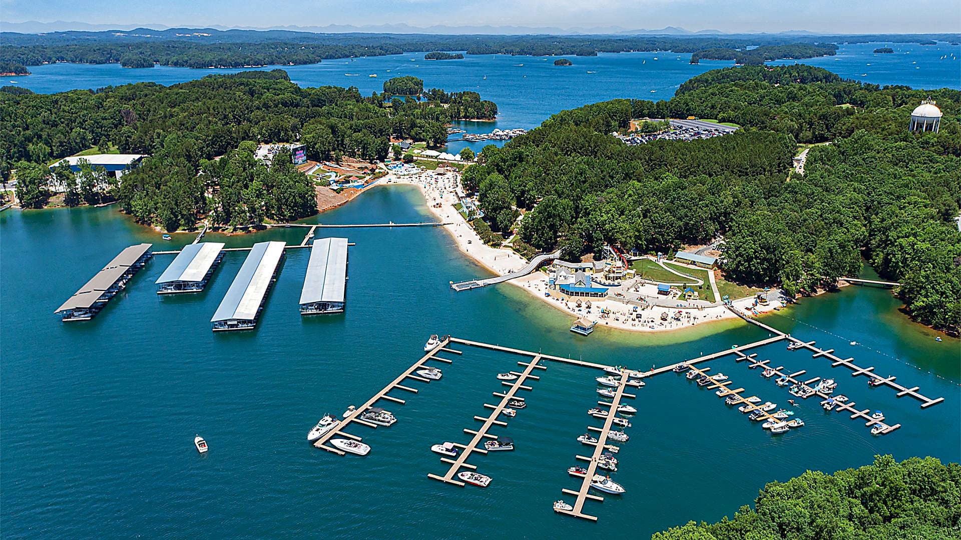 Boat docks on Lake Lanier at Margaritaville at Lanier Islands
