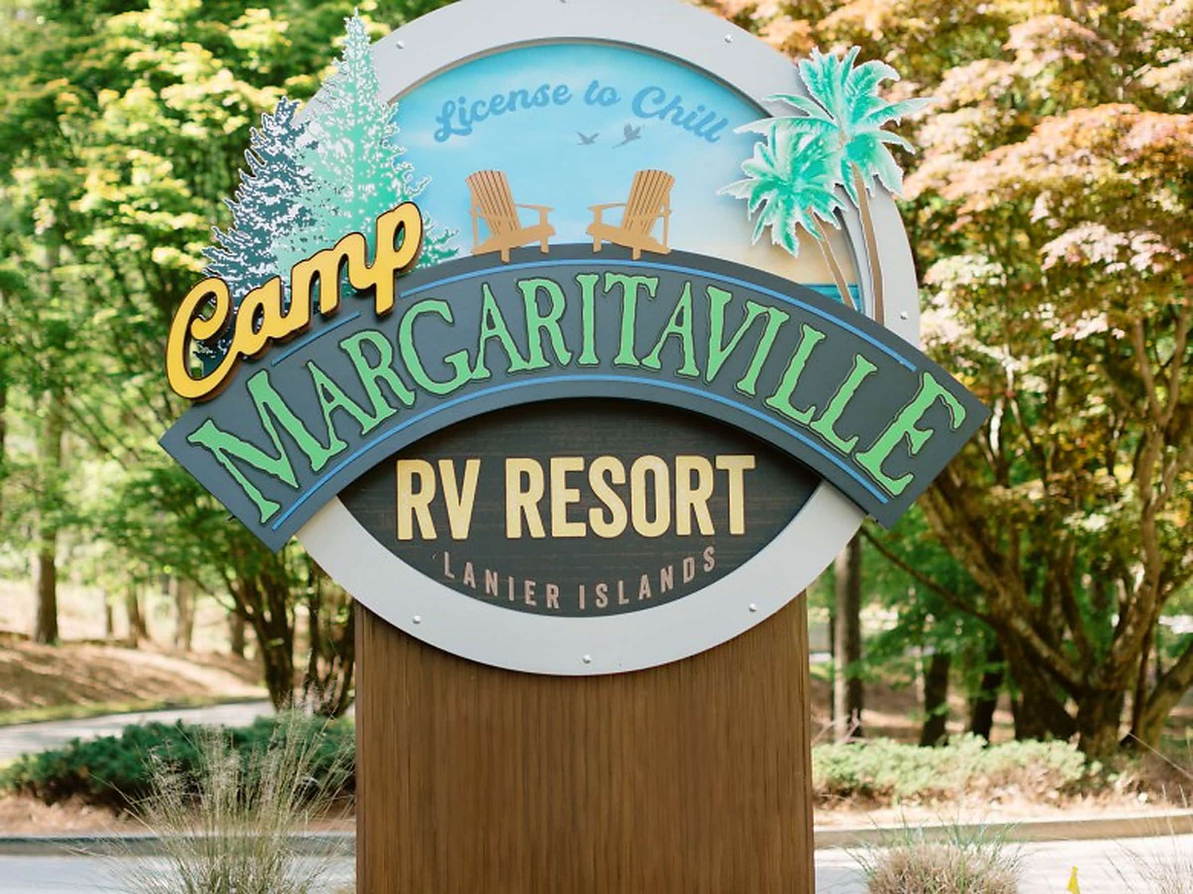 Entrance sign at Camp Margaritaville RV Resort Lanier Islands