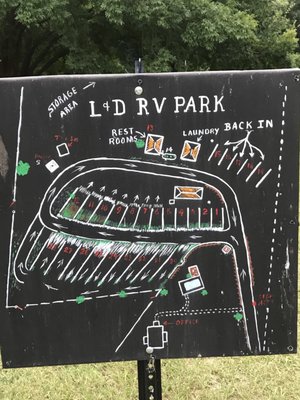Campground roadway and RV camping area at L&D RV Park