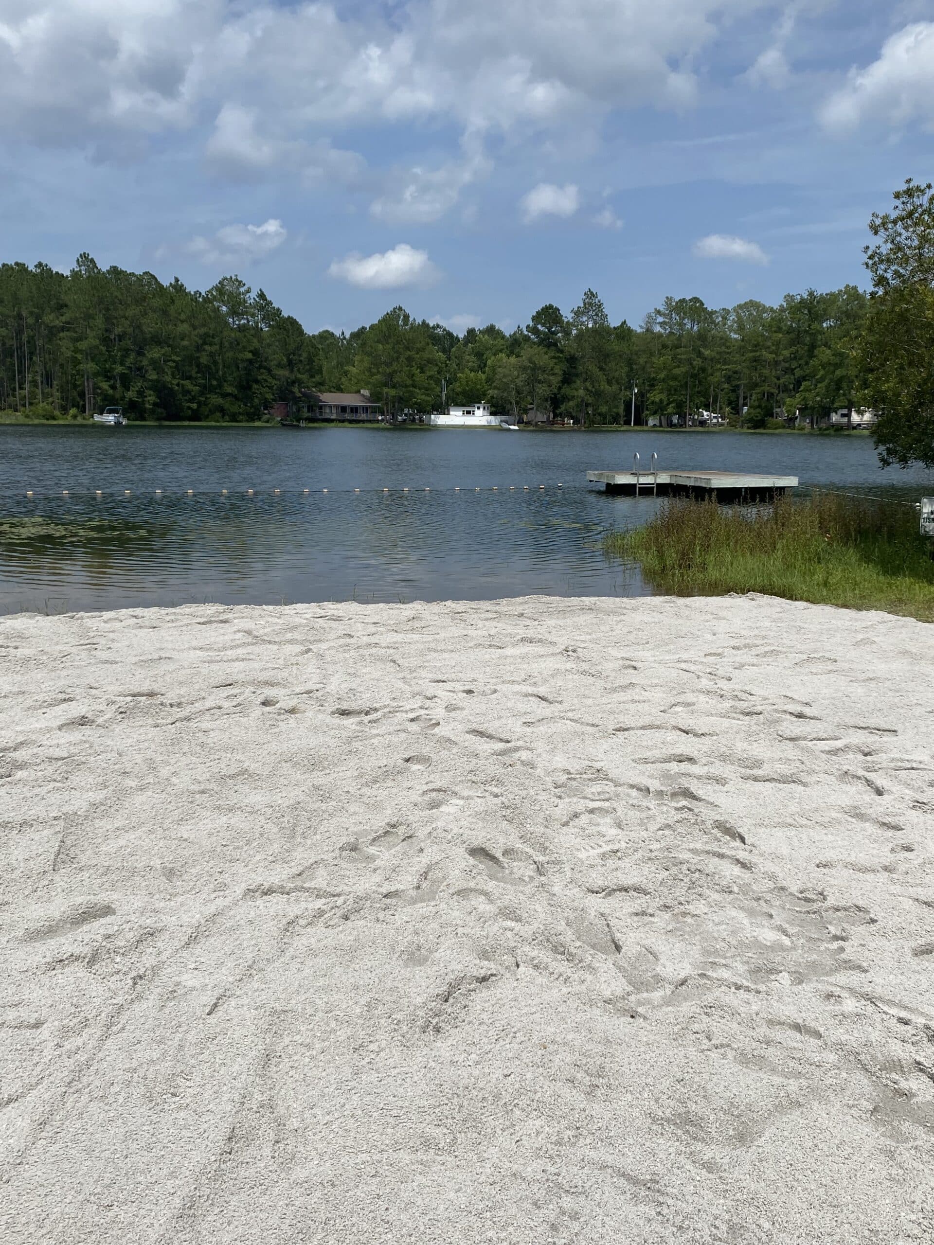 White sand swimming beach at Lake Harmony RV Park