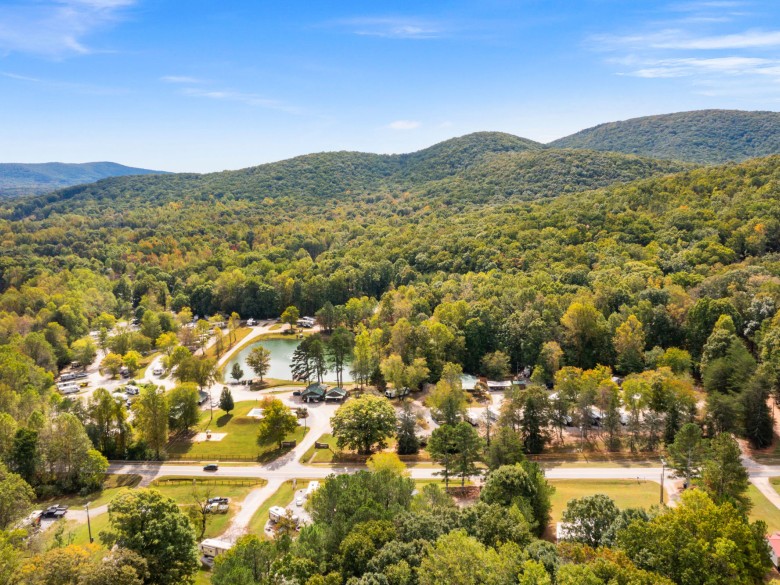 Aerial overview of Leisure Acres RV Resort in Cleveland, Georgia