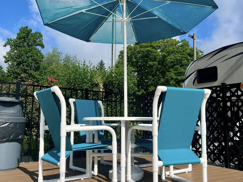 Poolside furniture at Leisure Acres RV Resort