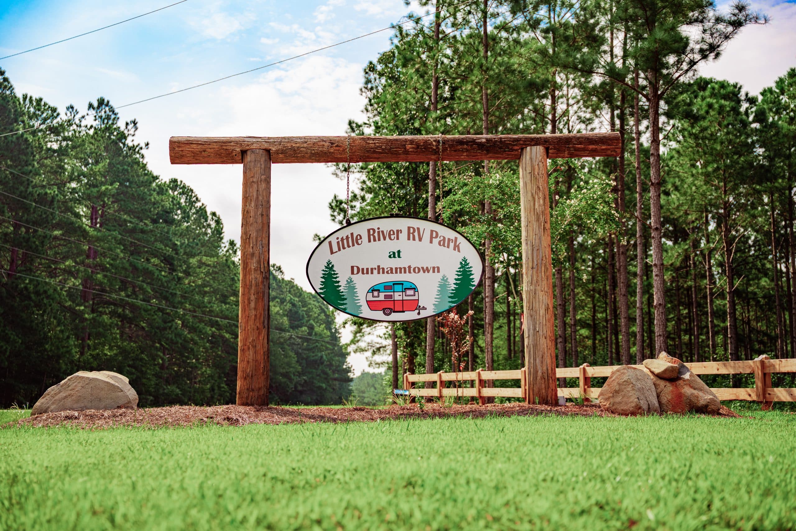 Entrance sign at Little River RV Park at Durhamtown