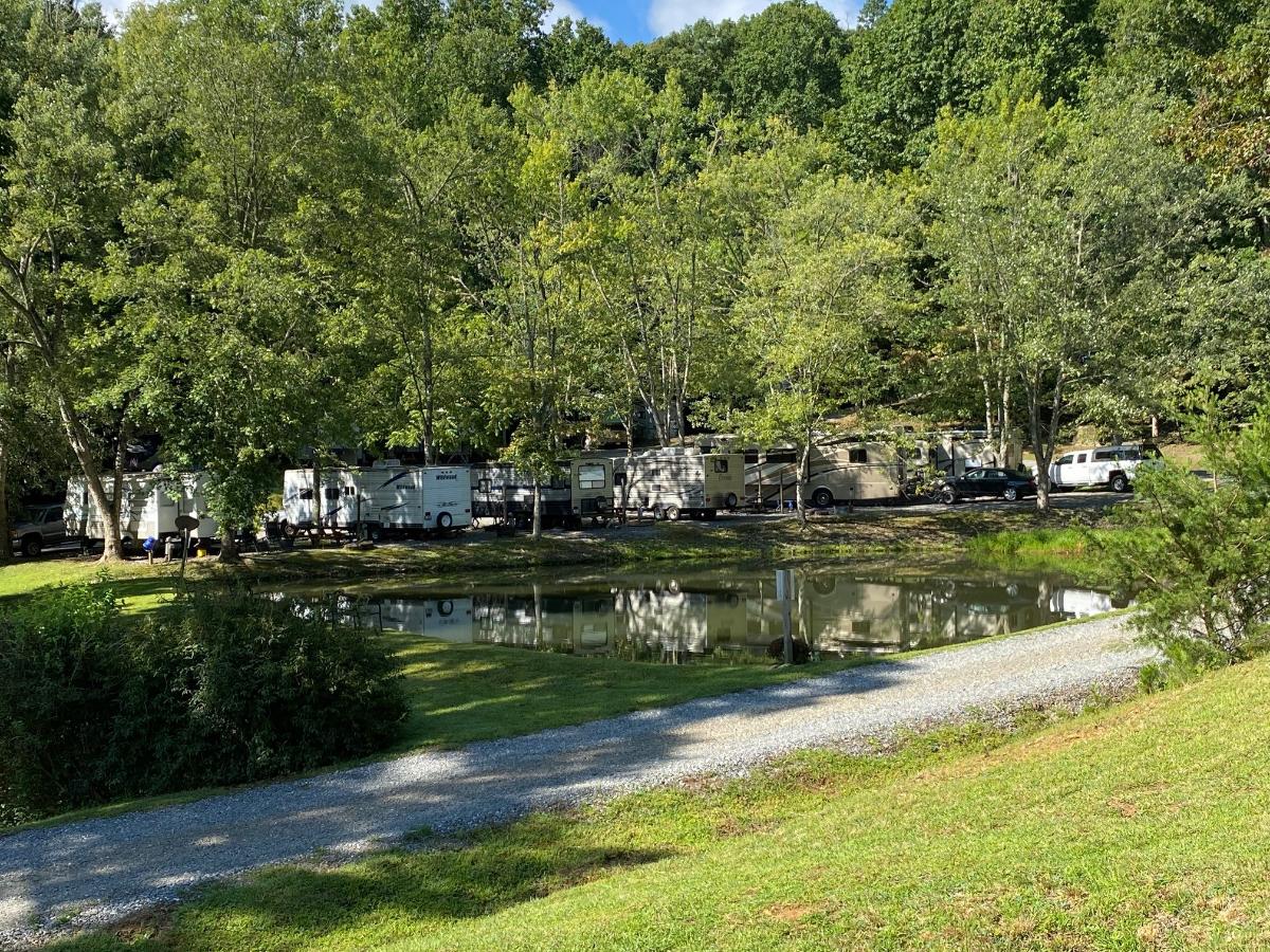 Pond and surrounding RV sites at Long Ridge Campground