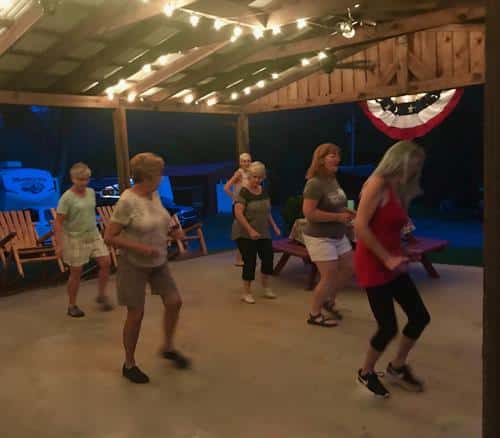 Line dancing at Mountain View Campground