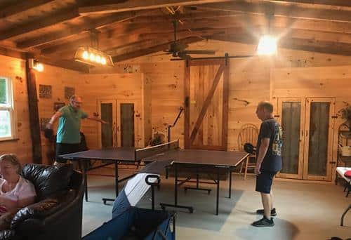 Ping pong in the Gathering Room at Mountain View Campground