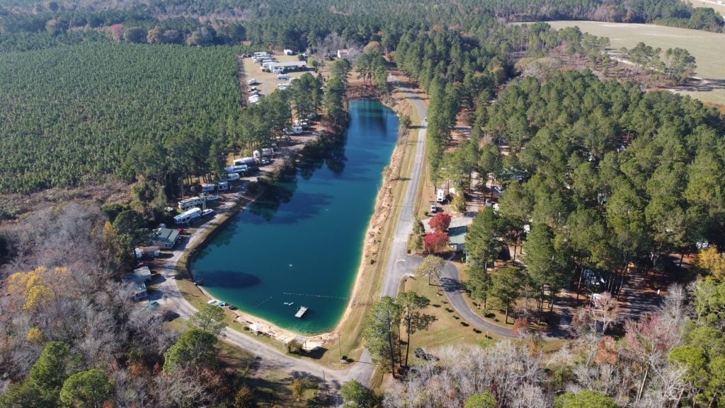RV sites surrounded by Georgia pines at Beaver Run RV Park
