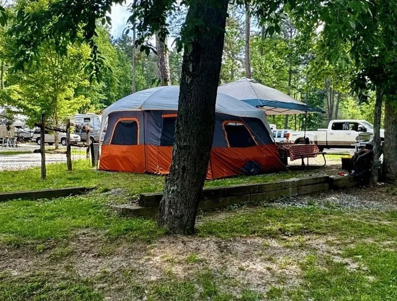 Tent campsite at River Falls at the Gorge