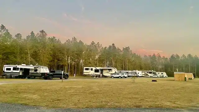 RV sites at sunset at Small Living RV Park
