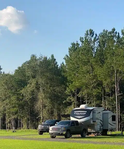 Travel trailer campsite at Small Living RV Park