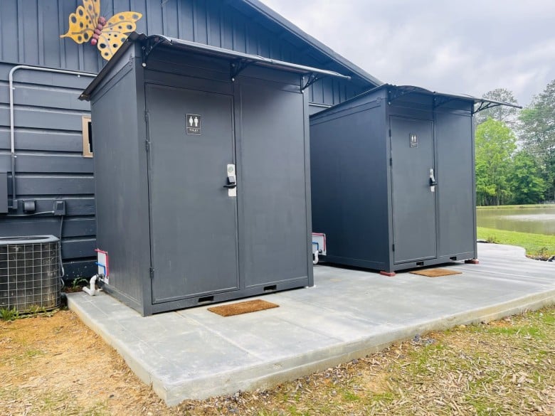 Private bathhouse entrances at Scenic City RV Campground