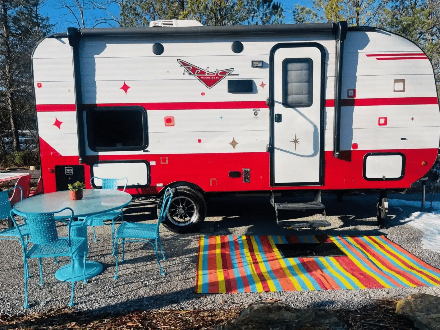 Furnished retro RV rental at Scenic City RV Campground