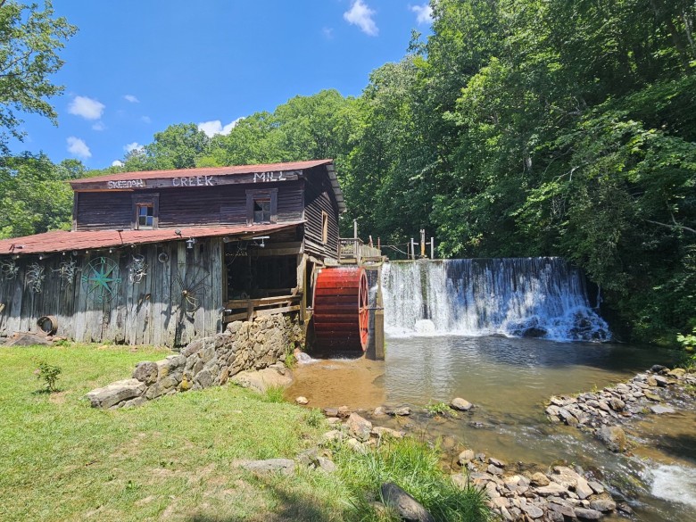 Historic Skeenah Creek Mill, waterwheel, and waterfall