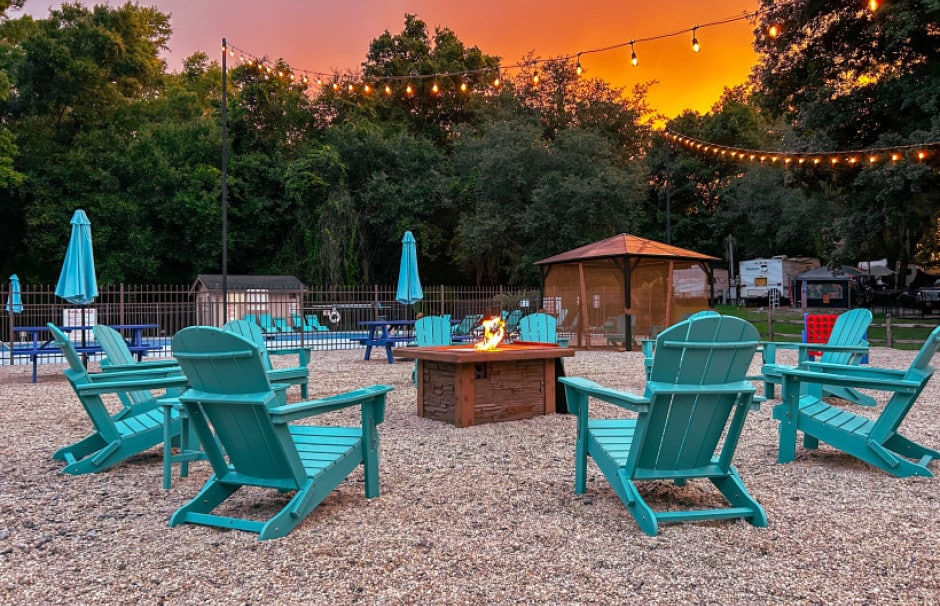 Community fire pit at Spacious Skies Savannah Oaks