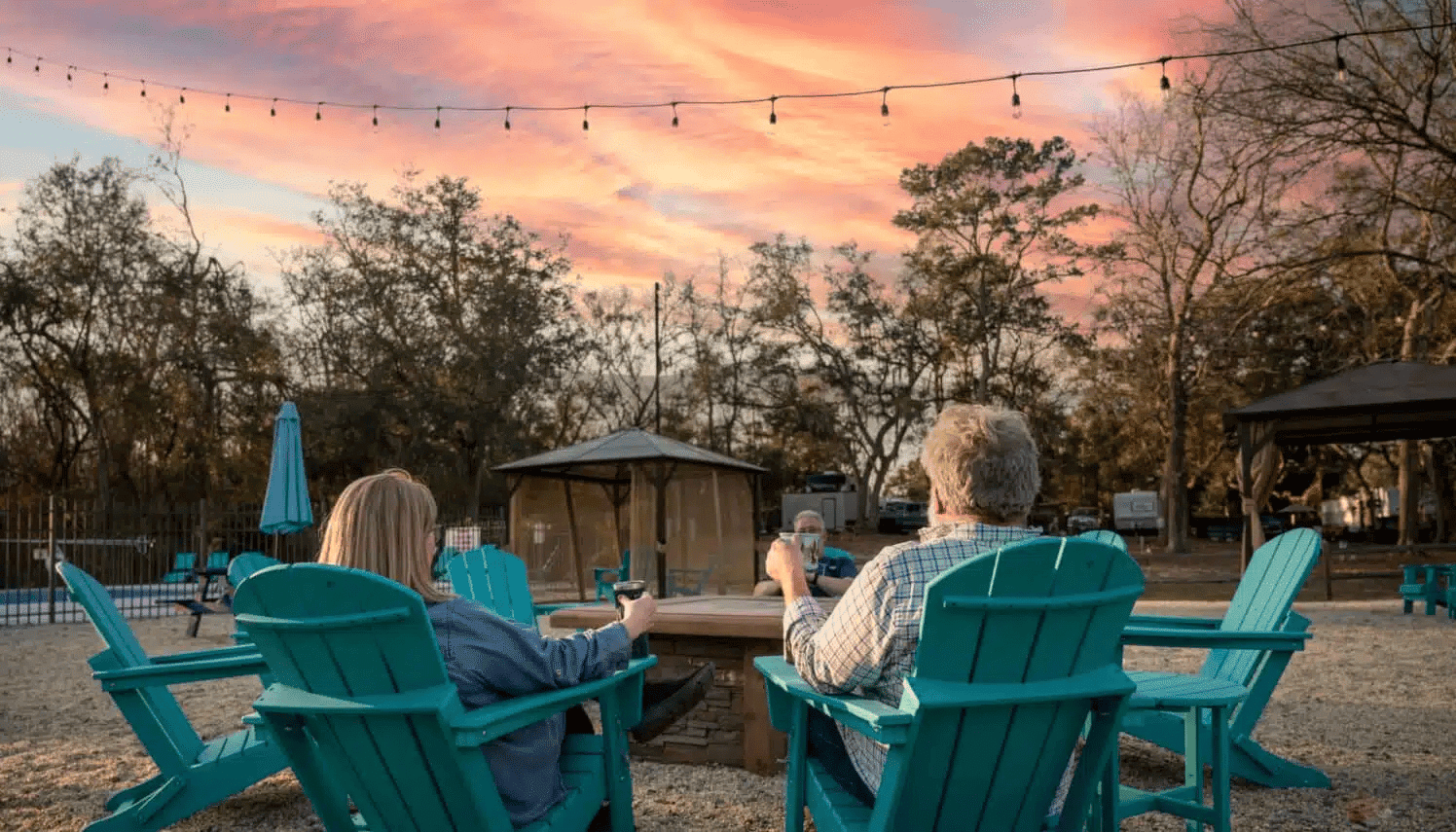 Community fire pit at Spacious Skies Savannah Oaks