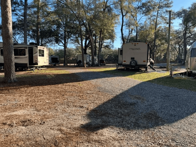 Pull-through RV site at Spacious Skies Savannah Oaks