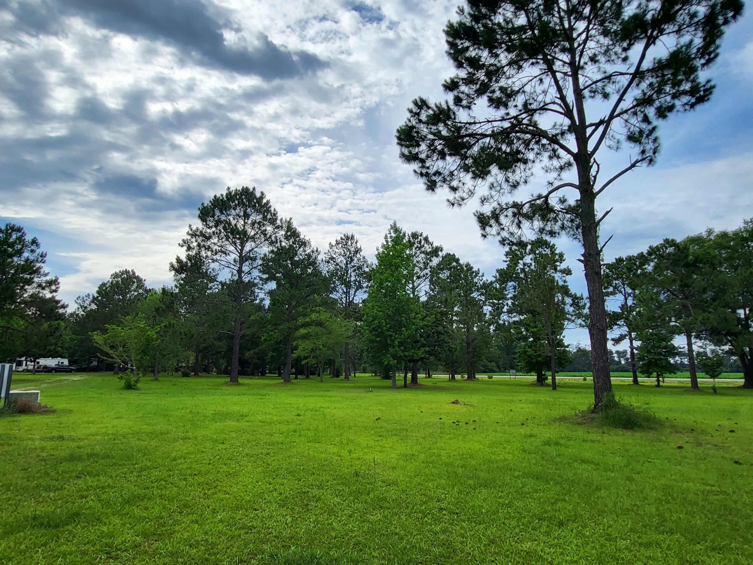 Shaded camping area at The Trolley Stop RV Park