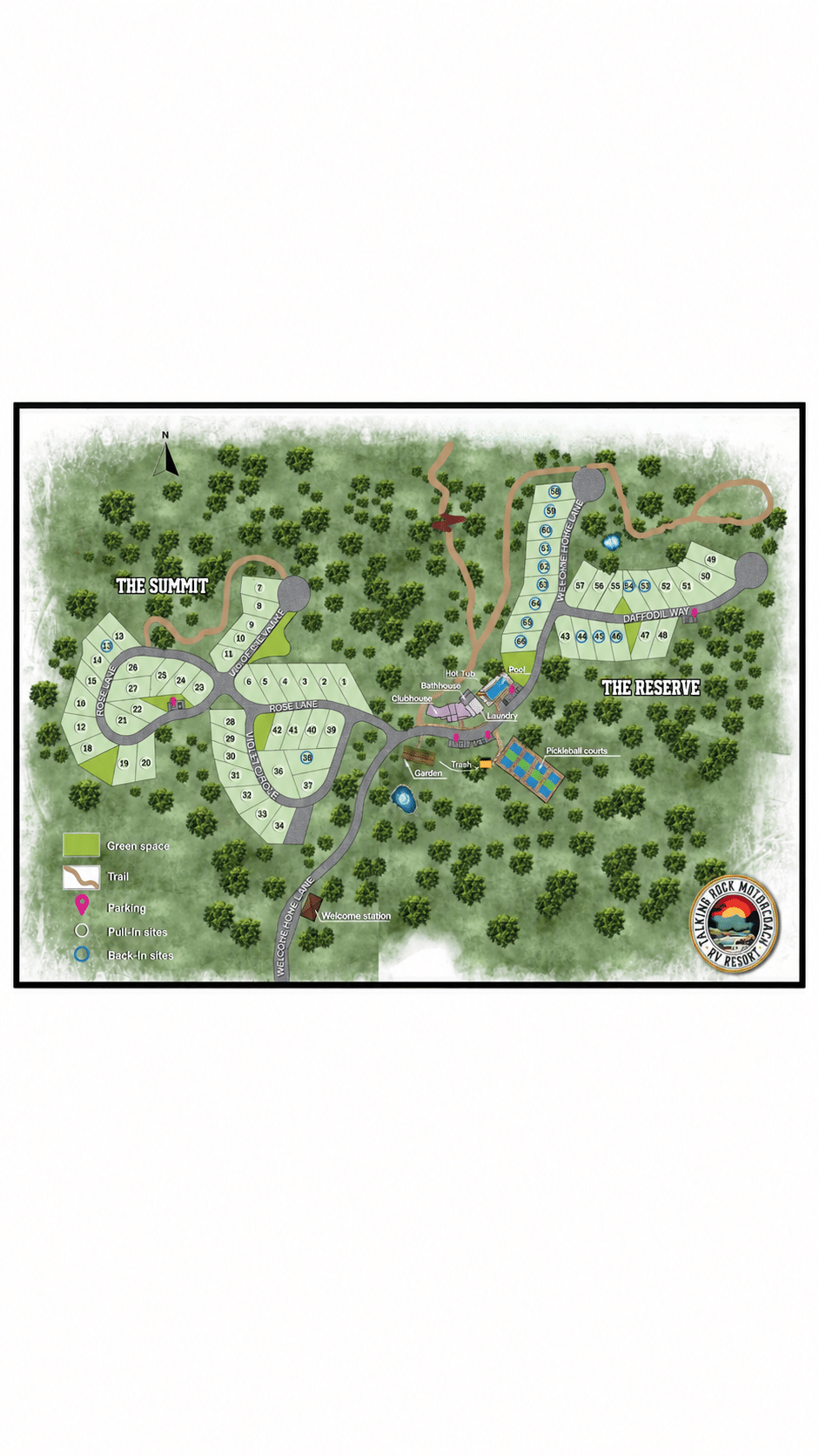 Talking Rock Motorcoach RV Resort visitor map and resort guidelines