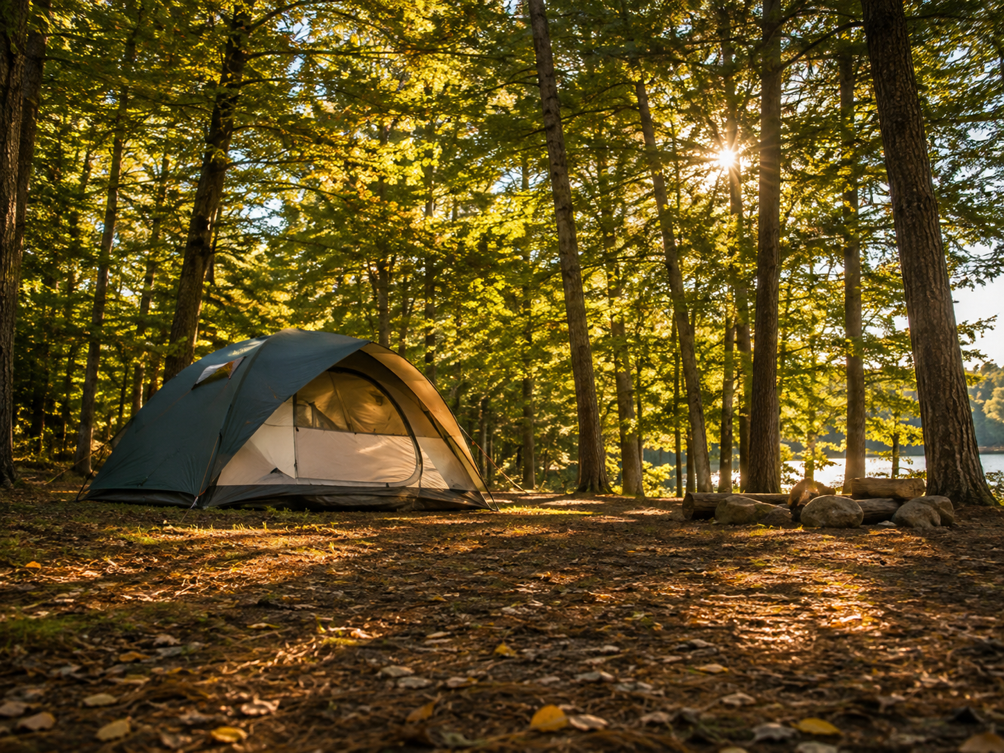Tent camping site surrounded by Georgia forest